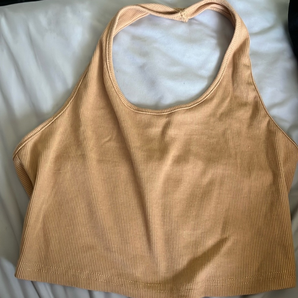 tan cropped halter top